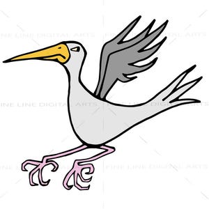 Gaviota Clipart Pájaro Volando Dibujado a Mano Siniestro Enojado Animal Coloreado en Blanco y Negro Dibujo 2D Alas Aleteando