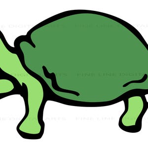 Turtle Clipart Cute Tortoise Stomping Pouting Animal Shell Hand-Drawn Line Art Colored Black and White  Drawing Illustration