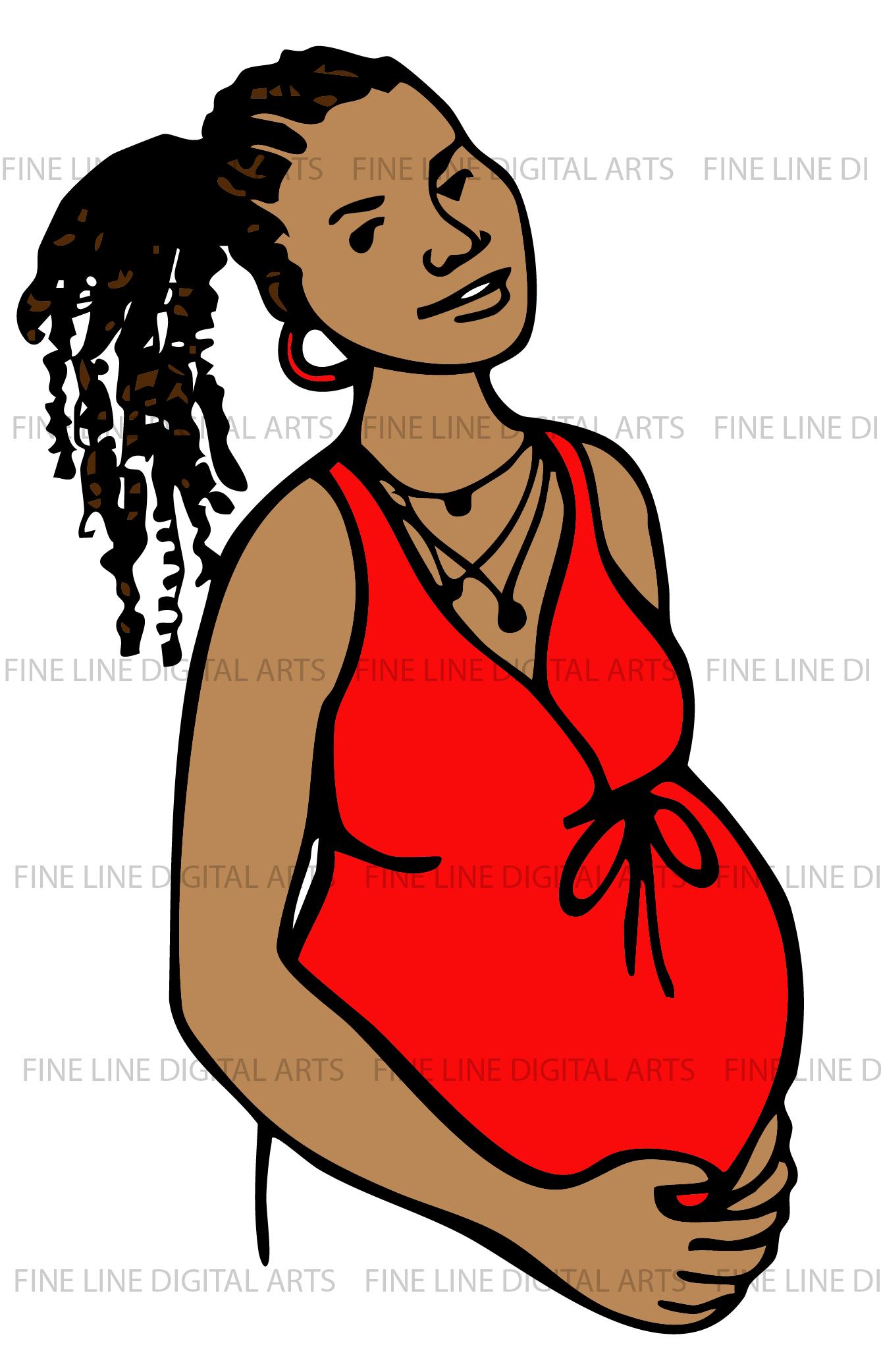 Pregnant woman expecting expectant mother parent holding belly stomach clipart line illustration drawing black and white colored hand drawn