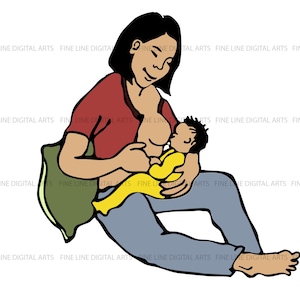 Line art illustration of a breastfeeding parent and their infant, breastfeeding, mother