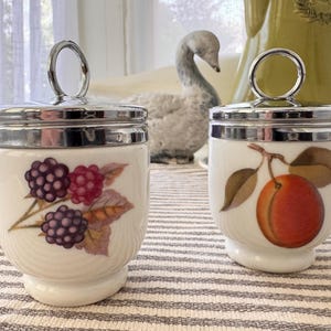 Royal Worcester Evesham Gold Egg Coddler | Single with Lid | Peach & Berry Motif | Vintage English Porcelain