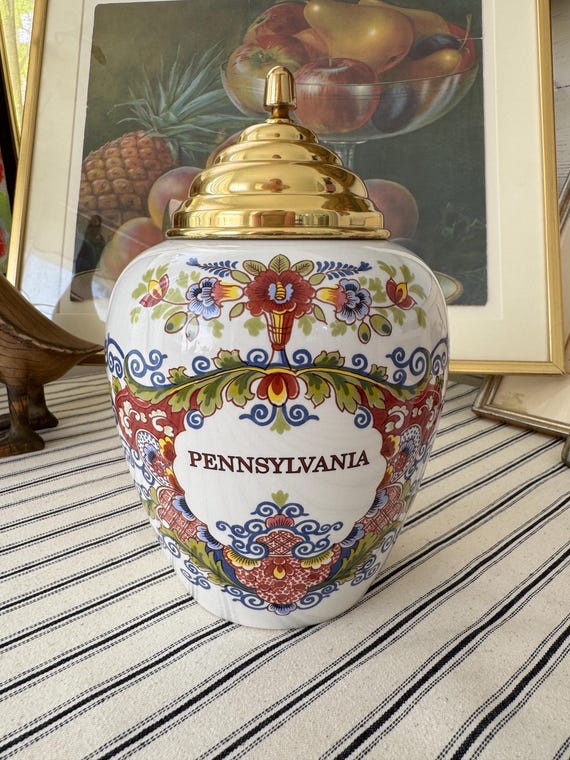 9.5” Royal Copenhagen Pennsylvania Tobacco Jar | Authentic Delft  Hand-painted | Foreign Advisory 2513 | Vintage Porcelain