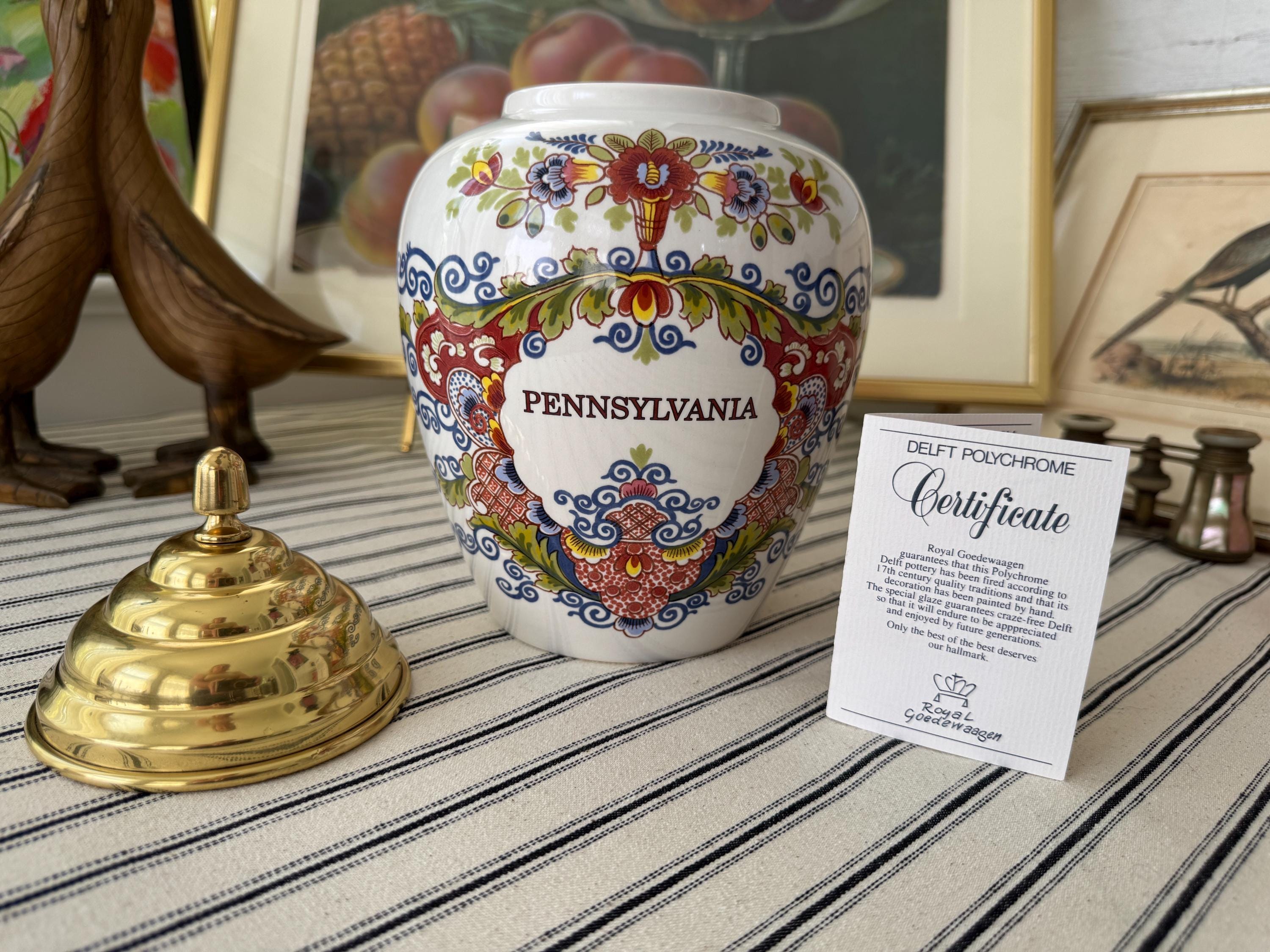royal goedewaagen tobacco jar HUGE! Delft Polychrome Maryland Jar, Humidor 16" 9.5 Royal Copenhagen Pennsylvania Tobacco