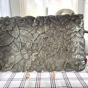 Silver Tray Made in India | Floral Leaf Design | Two Handles | Vintage Decor | Coffee Table Catchall or Serving Tray