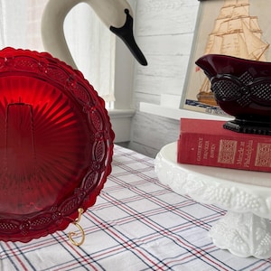 Vintage Avon Cape Cod Ruby Red Dinner Plate and Sauce Boat Set