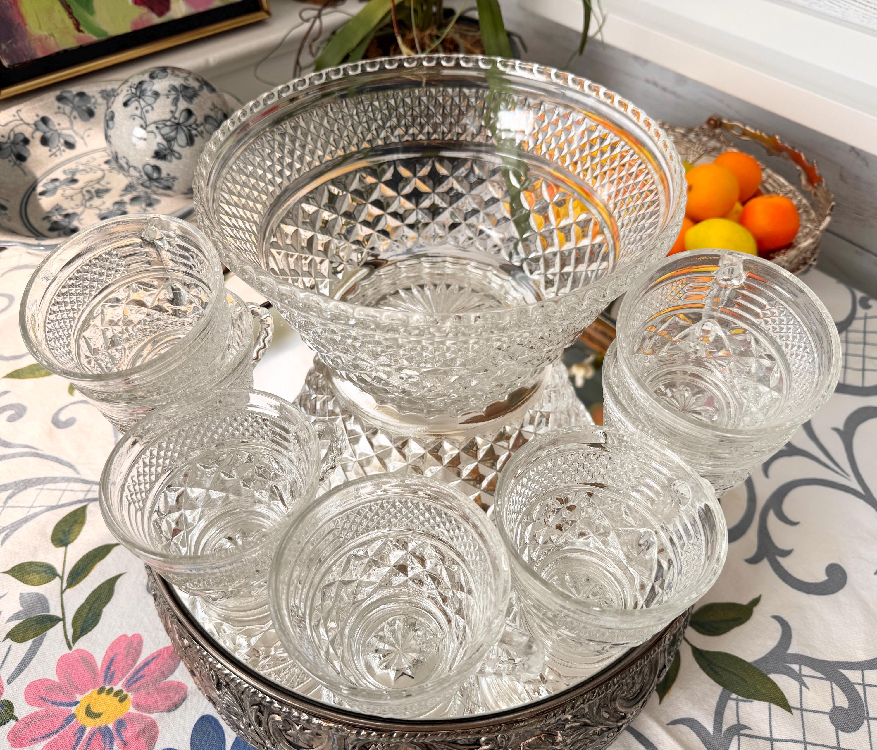Anchor Hocking シュガーボウルx2 ウェックスフォード Vintage Anchor Hocking Wexford Punch Bowl Set: 1980s Retro