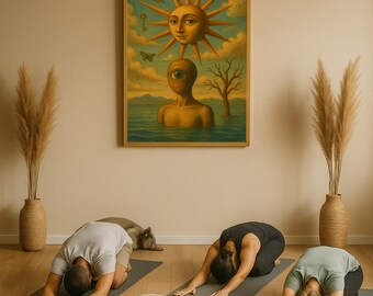 Solar Gaze - Eye of Illumination. Surreal Spiritual Digital Art,  Awakening Sun Poster to Symbolize Inner Light, Mindful decor