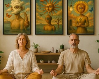 Lumenium – The Space of Light. Surreal Spiritual Art Set, Cosmic symbols, frequency-encoded occult art, Printable Digital Artwork Triptych