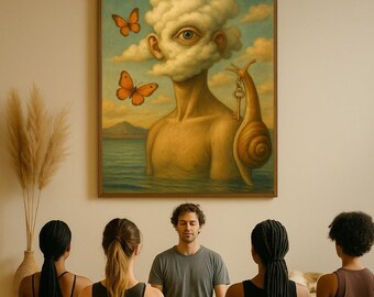 Cloud Head - Mind Unbound. Surreal Spiritual Digital Art, Cosmic symbols, Mystical Wall Art for Calm & Clarity, Yoga / Creative Studio Decor