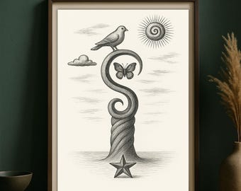 Balance & Transformation – Cosmic Spiral. Surreal Spiritual Transformation Artwork, Printable Digital Art