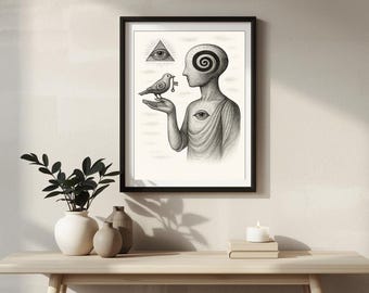 The Key Bearer – Before the Gate. Surreal Spiritual Art, Transformation Canvas/Poster, Printable Digital Art