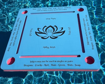Pool Jong, Mahjong for the pool floating game table with instructions, aqua top with pink bottom