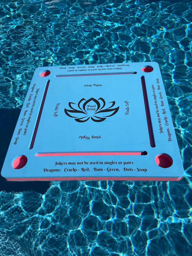 Pool Jong, Mahjong for the pool floating game table with instructions, aqua top with pink bottom image 1