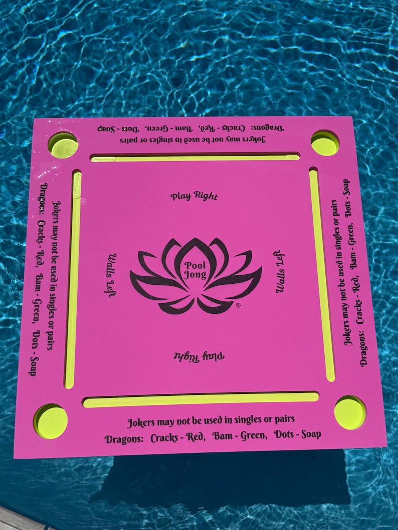 Pool Jong,The Original Floating f Mahjong Table for the pool floating game table with instructions, pink top with yellow bottom image 5
