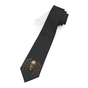 Spooky Halloween Single Skull Spider Necktie, Scary Party Tie, Formal Halloween Costume, Creepy Goth Clothing