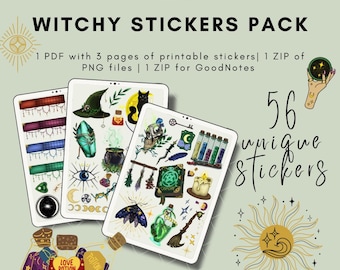 Witchy Sticker Pack | 56 Printable Planner Stickers | GoodNotes Stickers (Digital Download)