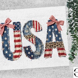 USA Patriotic dtf Transfer Ready to Press, American Flag USA Patchwork Design, 4th of July dtf Print, USA Coquette Bow Transfer.