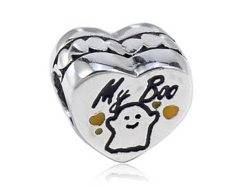 Charm de plata de Halloween con forma de corazón de Pandora, mi fantasma