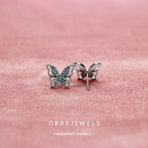 S925 Sterling Silver Butterfly Stud Earrings for Women, Paved with Zircon, Elegant Jewelry