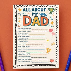 Father’s Day Gift from Kids – Funny All About My Dad Worksheet – Dad Facts Sheet – Printable Questionnaire – Instant Download – Digital Gift