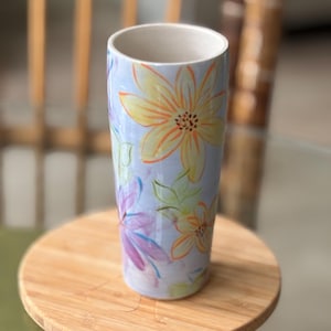 Handgemachte Blumenvase Keramik: Handbemalte Keramik - Blau, Lila, Grün
