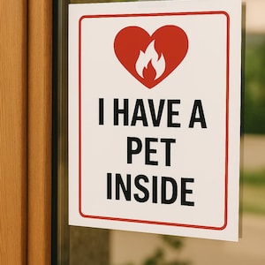 Pet Emergency Window Sign Printable for Fire Safety | I Have a Pet Inside Sign | Rescue Pet Alert Sign for Dog or Cat Owners