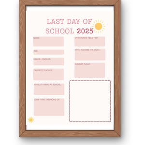 Last Day of School 2025 Printable | Kids Memory Page | Photo or Drawing Option | End of Year Keepsake for Moms | PDF Download