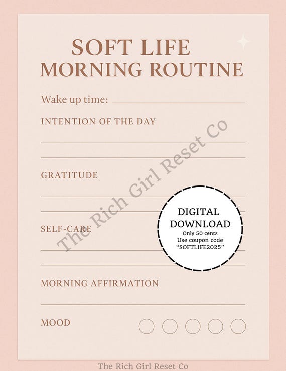Soft Life Morning Routine Printable | Free Self-Care Planner Page | Digital Download