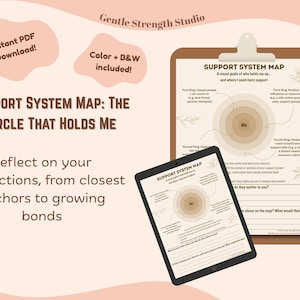 Support System Map Worksheet | Mental Health Counseling Tool | Visual Reflection for Teens and Adults | Therapy Printable | Color + B&W PDF
