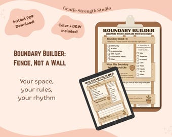 Boundary Builder Worksheet | Set Healthy Boundaries | Printable Therapy and Self-Reflection Tool | Color + B&W PDF