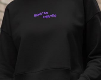 Bluza damska Bangtan Forever z haftem – bawełna organiczna, okrągły dekolt K-pop, prezent dla ARMY