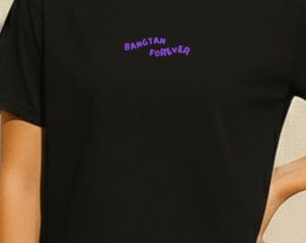 Bangtan Forever Embroidered Boxy Crop Tee – K-Pop ARMY Shirt