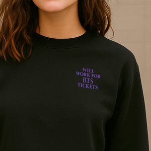 Funktioniert für BTS Tickets Besticktes Cropped Sweatshirt - Kpop Fan Geschenk, BTS Comeback, ARMY Merch, niedlicher Fleece Pullover, subtiles Kpop Outfit