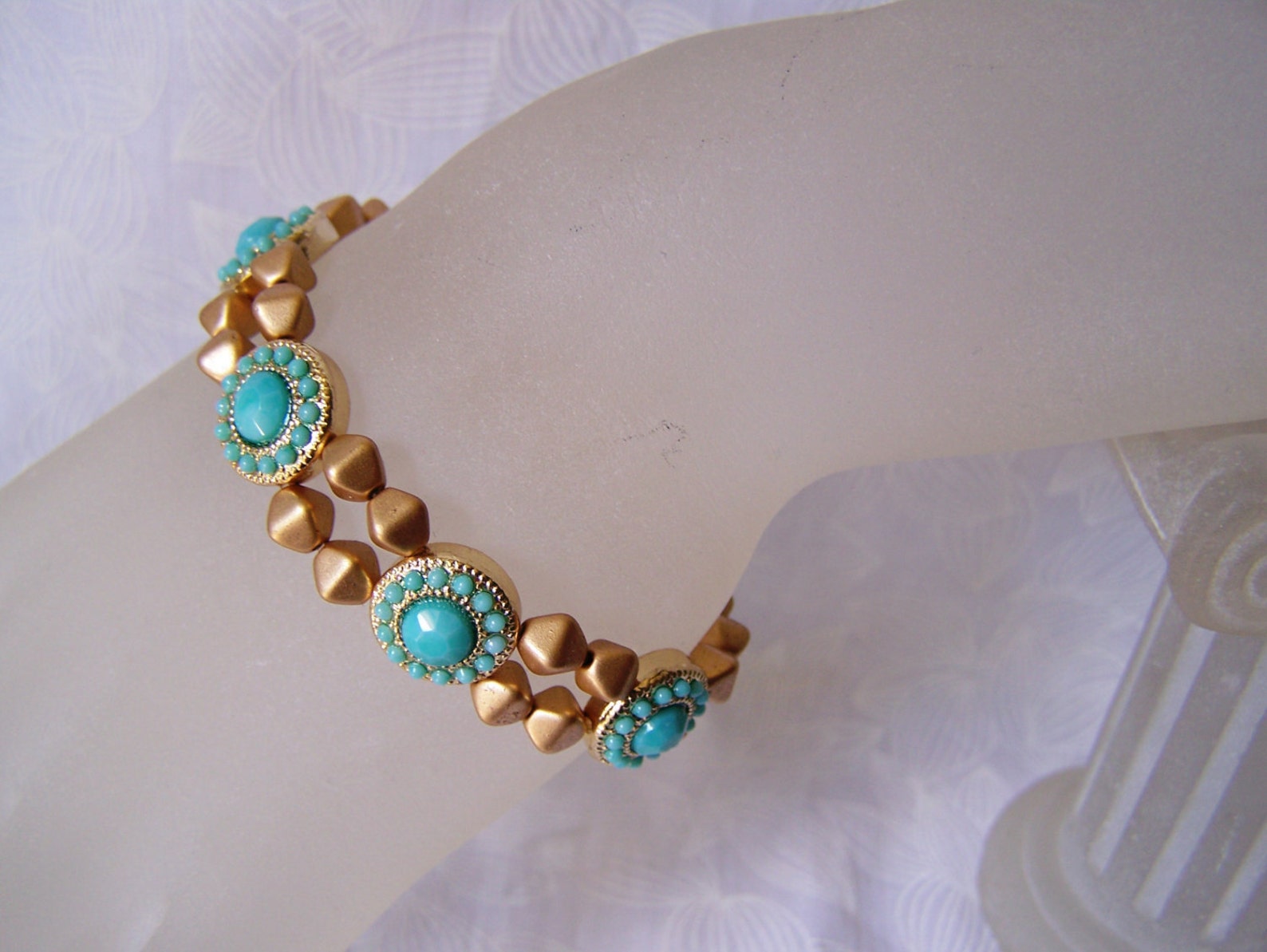 Stretch Bracelet Gold and Turquoise Southwestern Etsy