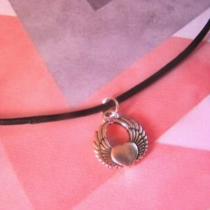 Winged Heart Charm Necklace Sterling Silver