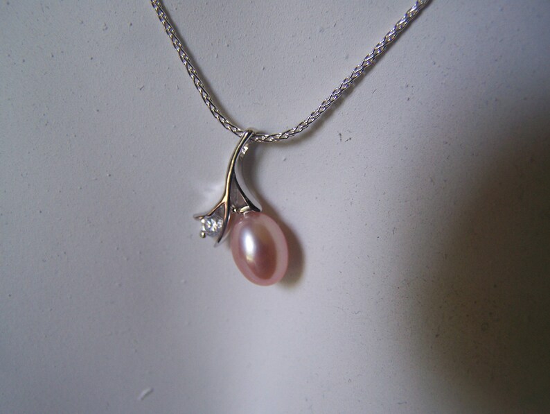 Genuine Pearl Pendant Dainty Pearl Pendant Peach Color Pearl Pendant Sterling Silver Pearl Setting Real Pearl Pendant with Setting