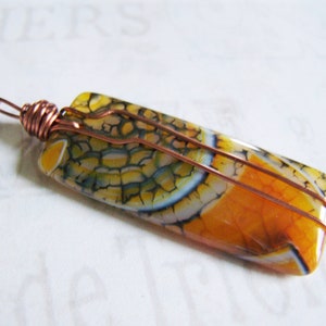 Wire Wrapped Dragon Veins Agate Pendant, Copper Wire Wrap, Gemstone Wire Wrapped Pendant