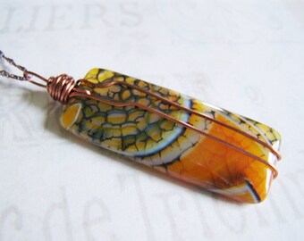 Wire Wrapped Dragon Veins Agate Pendant, Copper Wire Wrap, Gemstone Wire Wrapped Pendant