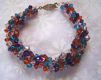 Bracelet Swarovski Crystal Spiral Rope  Beadweaving Tropical Storm Colors