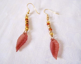 Fall Earrings, Autumn Leaf Earrings Dangle, Fall Leaf Earrings, Brown Leaf Earrings, Autumn Color Earrings, Fall Color Earrings, Long Leaf