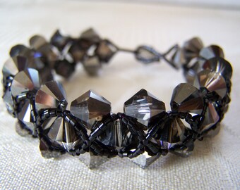 Bracelet Swarovski Silver Crystal Night Right Angle Weave