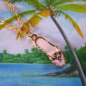 Flip Flop Charm Necklace Pink Enamel Pendant Child Adult Clearance