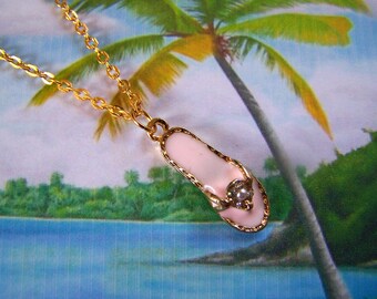 Flip Flop Charm Necklace Pink Enamel Pendant Child Adult Clearance