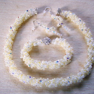 Bridal Set Swarovski Crystal and Seed Bead Spiral Rope Choker Earrings and Bracelet