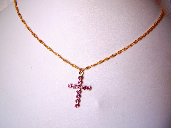 Cross Pendant Vintage Swarovski Pink 