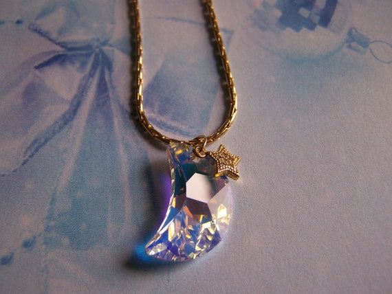 Crescent Moon Pendant Swarovski Crystal And Star - Crystal Moon Pendant Necklace