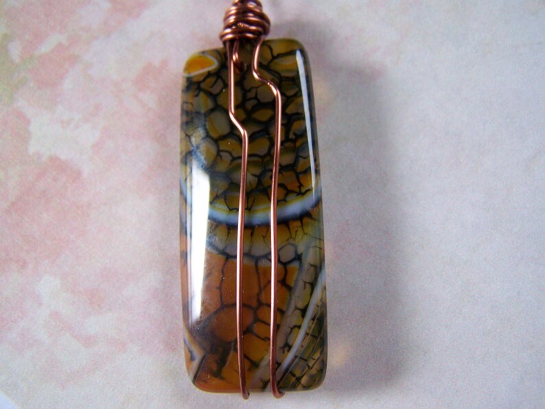Copper Wire Wrapped Dragon Veins Agate Pendant Etsy