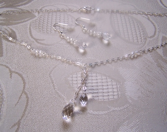 Bridal Jewelry Set, Swarovski Crystal Necklace & Earring Set, Bridal Party Set,  Prom Jewelry, Lariat Style Jewelry Set, Jewelry Gift Set