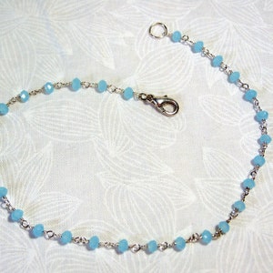 Beaded Chain Anklet, Beaded Ankle Bracelet, Ankle Bracelet for Women, Ankle Bracelet for Teens, Dainty Ankle Bracelet, Opal Blue Beads