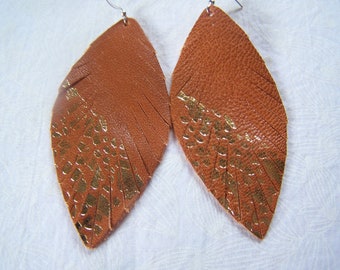 Large Leather Earrings Fringed Feather Clearance